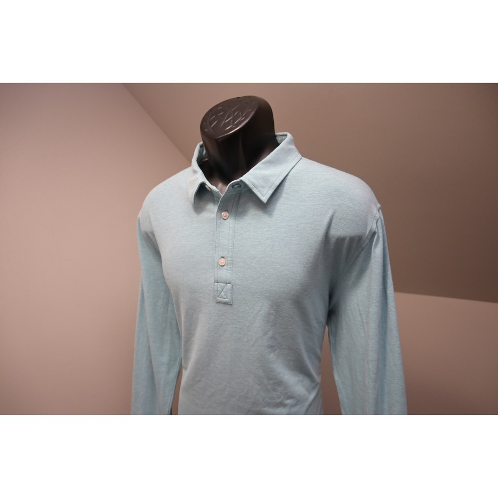 Linksoul Long Sleeve Golf Polo Men Size Large Blue Heathered‎ Athletic Shirt